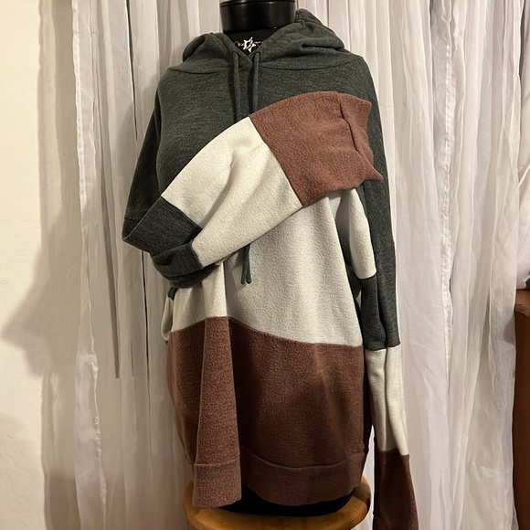 Pullover Hoodie Sweater By Beeson River/Brown Cream & Army Green Stripes size - Picture 4 of 11